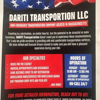 Dariti Transportation - Medical Transportation Near Me - Chelmsford, Massachusetts Dariti Transportation - Medical Transportation Near Me - Chelmsford, Massachusetts