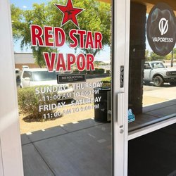 Red Star Vapor & Smoke - Exterior - Door with store hours