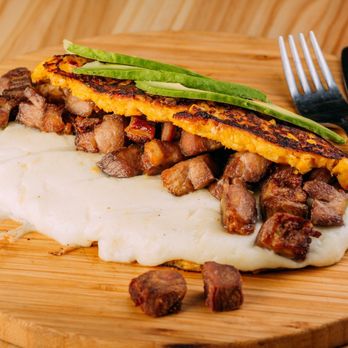 La Arepera - Cachapa corn pancake with pork belly and cheese - Venezuelan Near Me - Madrid, M