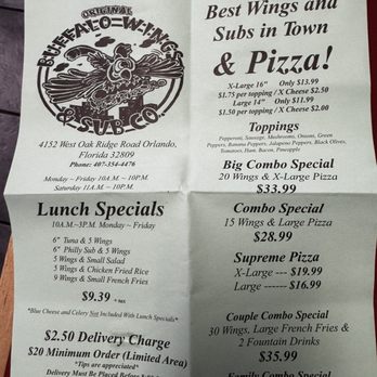 Buffalo Wings And Sub - Menu - Chicken Wings Near Me - Orlando, Florida