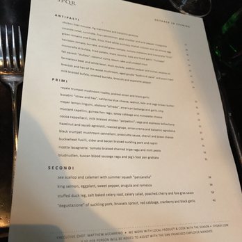 SPQR - Menu 2017/10/28 dinner - Italian Near Me - San Francisco, California SPQR - Menu 2017/10/28 dinner - Italian Near Me - San Francisco, California