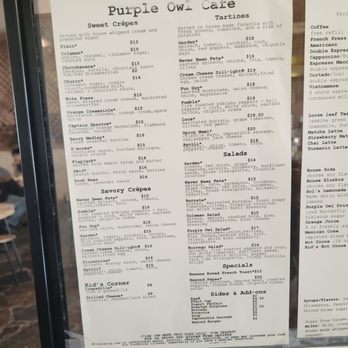 Purple Owl Cafe - Menu 9/29/2024 - Creperies Near Me - Julian, California