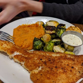 Not Your Average Joe's - Ardmore - Haddock with sweet potato and Brussels sprouts - New American Near Me - Ardmore, Pennsylvania Not Your Average Joe's - Ardmore - Haddock with sweet potato and Brussels sprouts - New American Near Me - Ardmore, Pennsylvania