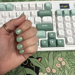 Builder gel mani with pistachio green gel polish Builder gel mani with pistachio green gel polish