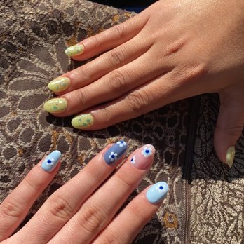 Peacock Nails - Acrylic set w/ design (blue floral) Dip nails with acrylic glitter (green glitter) - Nail Salons Near Me - Lemon Grove, California Peacock Nails - Acrylic set w/ design (blue floral) Dip nails with acrylic glitter (green glitter) - Nail Salons Near Me - Lemon Grove, California
