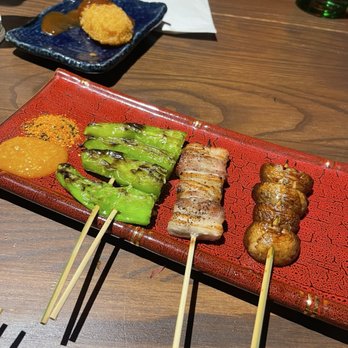 Sakaki Izakaya - Shishito Peppers, Kinoko (Brown Mushroom), & Negima (Chicken Thigh With Leeks) - Sushi Bars Near Me - Arlington, Virginia Sakaki Izakaya - Shishito Peppers, Kinoko (Brown Mushroom), & Negima (Chicken Thigh With Leeks) - Sushi Bars Near Me - Arlington, Virginia