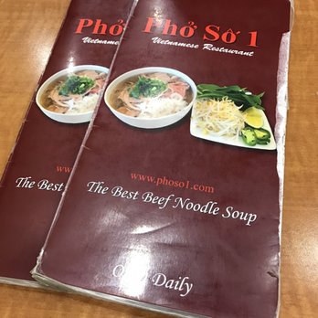 Pho So 1 - Menu cover. - Vietnamese Near Me - Van Nuys, California