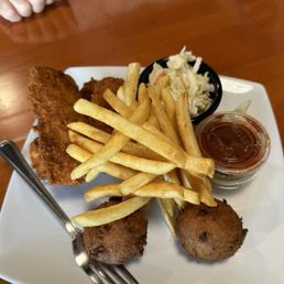 Cod platter fish and chips , coleslaw , hush puppies! Cod platter fish and chips , coleslaw , hush puppies!
