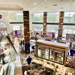TCU Bookstore - TCU Bookstore view over clothing and Starbucks coffee shop from upstairs books area