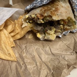 Asada breakfast Burrito at my desk Asada breakfast Burrito at my desk