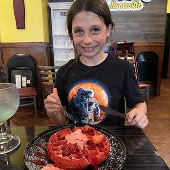 Superhero Chefs - My daughter eating a Strawberry Waffle Meal. - Breakfast & Brunch Near Me - Huntsville, Alabama Superhero Chefs - My daughter eating a Strawberry Waffle Meal. - Breakfast & Brunch Near Me - Huntsville, Alabama