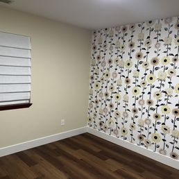Smooth walls and ceilings. Installed LVP floors and baseboard. Wallpaper installation. Smooth walls and ceilings. Installed LVP floors and baseboard. Wallpaper installation.