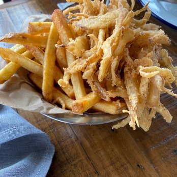 Haystack Burgers and Barley - Half /half rings and fries - Burgers Near Me - Dallas, Texas Haystack Burgers and Barley - Half /half rings and fries - Burgers Near Me - Dallas, Texas