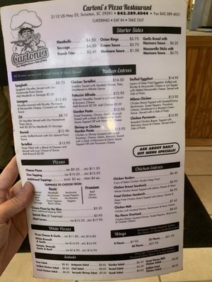 Menu photo 2 Cartoni's Pizza Restaurant Scranton, SC