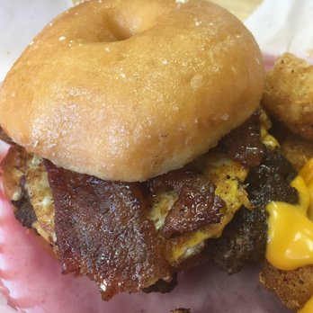 Memphis Mojo Cafe - The legendary donut burger! The perfect blend of savory and sweet! Only on Tuesday and Saturday. Delicious! - Cafes Near Me - Bartlett, Tennessee