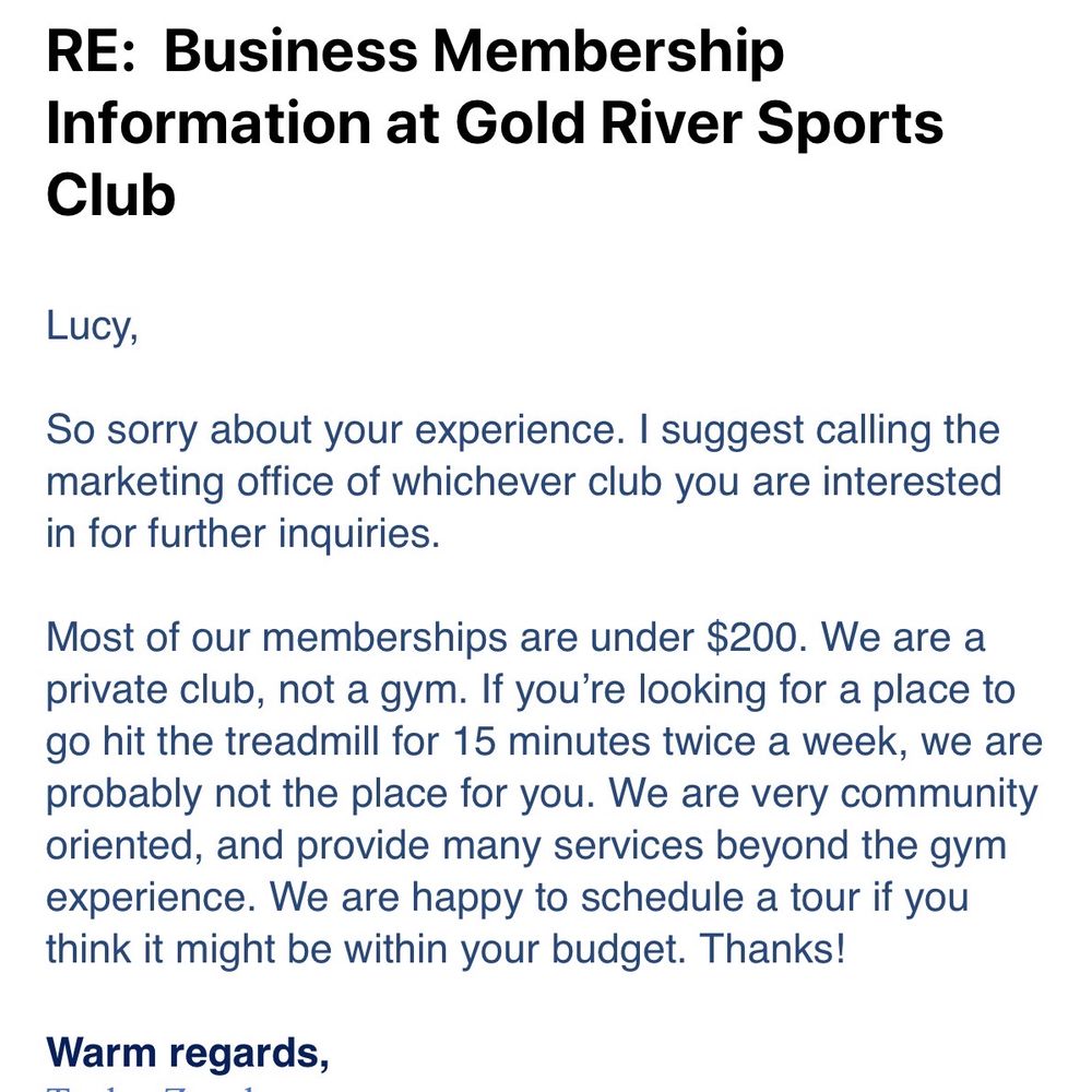 Spare Time - The message after I kept inquiring about their price membership. - Gyms Near Me - Gold River, California Spare Time - The message after I kept inquiring about their price membership. - Gyms Near Me - Gold River, California