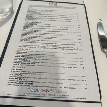 1833 - Menu - New American Near Me - Oberlin, Ohio