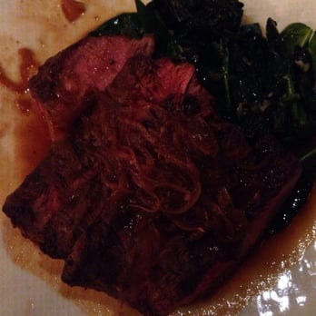 Battello - Flat iron steak with sautéed onions & side of spinach (substituted for the potatoes) - Italian Near Me - Jersey City, New Jersey