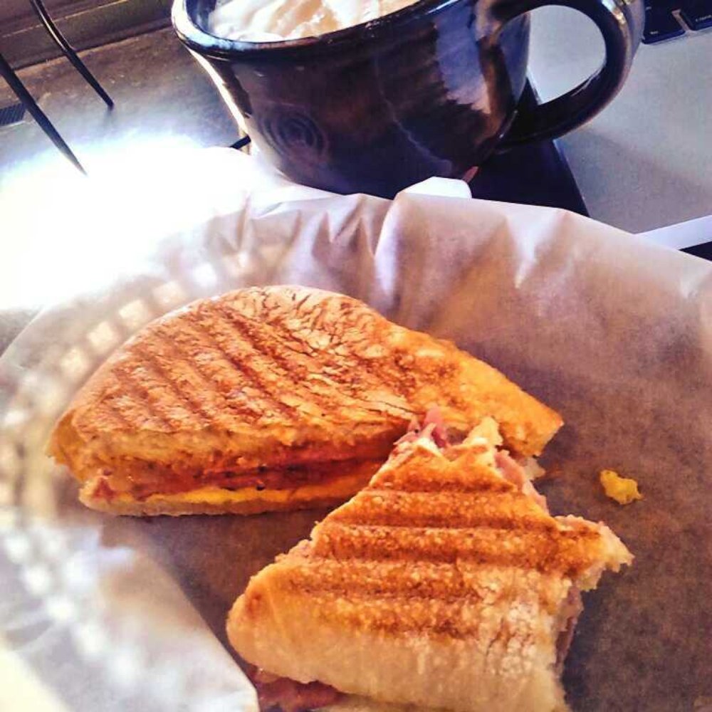 Cloud Forest Cafe - One of the breakfast paninis (I forget which one) and a white chocolate mocha. - Coffee & Tea Near Me - Davis, California