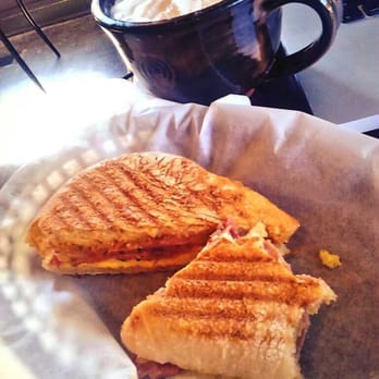 Cloud Forest Cafe - One of the breakfast paninis (I forget which one) and a white chocolate mocha. - Coffee & Tea Near Me - Davis, California Cloud Forest Cafe - One of the breakfast paninis (I forget which one) and a white chocolate mocha. - Coffee & Tea Near Me - Davis, California