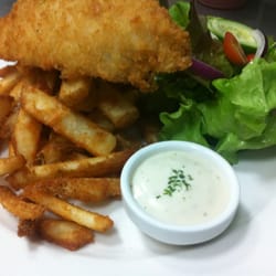 Seafood Tale - Fresh garden salad, one pice cod & beer batter chips!