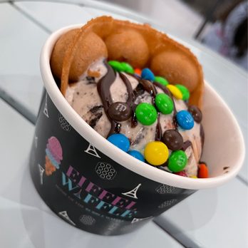 Eiffel Waffle - Build Your Own Waffle: cookies and cream ice cream, hot fudge, and M&Ms - Desserts Near Me - Chicago, Illinois Eiffel Waffle - Build Your Own Waffle: cookies and cream ice cream, hot fudge, and M&Ms - Desserts Near Me - Chicago, Illinois