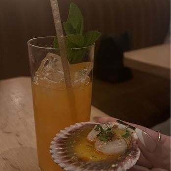 Saffy's - My personal mocktail creation and a Peruvian scallop - Middle Eastern Near Me - Los Angeles, California Saffy's - My personal mocktail creation and a Peruvian scallop - Middle Eastern Near Me - Los Angeles, California