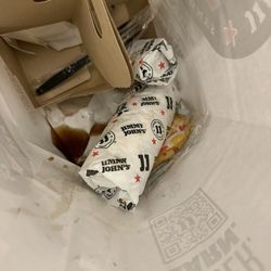 Jimmy John's - the rootbeer sealing through the bottom on the bag. bottom of subs soaking away in the rootbeer