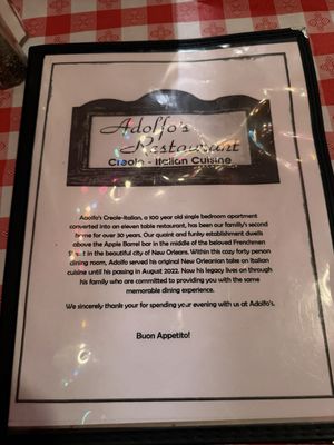 Menu photo 1 Adolfo's New Orleans, LA