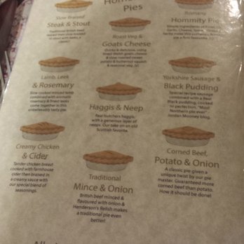 Humble Pie 'N' Mash Shop - pie menu - British Near Me - Whitby, RCC Humble Pie 'N' Mash Shop - pie menu - British Near Me - Whitby, RCC