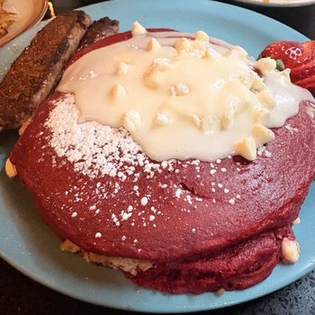 Blue Moon Cafe - Red Velvet Pancakes and turkey sausage - Breakfast & Brunch Near Me - Baltimore, Maryland