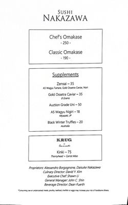 Menu photo 2 Sushi Nakazawa New York, NY Menu photo 2 Sushi Nakazawa New York, NY