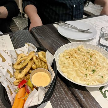 Five Acres - Tempura Calamari ($15) - left; Mac n Cheese ($19) - right - Cocktail Bars Near Me - New York, New York Five Acres - Tempura Calamari ($15) - left; Mac n Cheese ($19) - right - Cocktail Bars Near Me - New York, New York