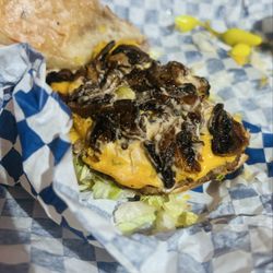 Barstow Burger - Half of my mushroom burger lol so good !!!