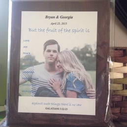 Custom made plaque with Bible verse, anniversary date, names and engagement photo. Custom made plaque with Bible verse, anniversary date, names and engagement photo.