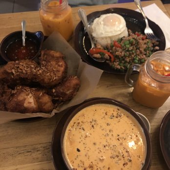 Khao Soi Thai - Fried Chicken, Panang Curry, Spicy Basil Over Rice (+added egg), Thai Iced Tea - Thai Near Me - Studio City, California Khao Soi Thai - Fried Chicken, Panang Curry, Spicy Basil Over Rice (+added egg), Thai Iced Tea - Thai Near Me - Studio City, California