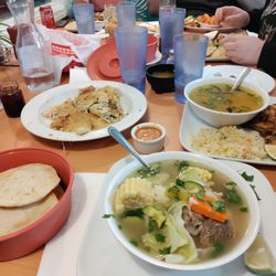 Rincon Latino - Sopa de res, sopa de pollo, pupusa platter