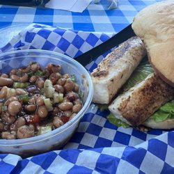 Blues Backyard BBQ & Grill - Mahi mahi sandwich & black bean salad!