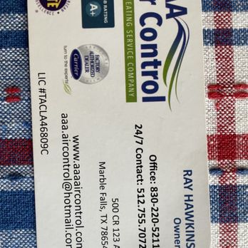 AAA Air Control - His business card - Heating & Air Conditioning/HVAC Near Me - Marble Falls, Texas