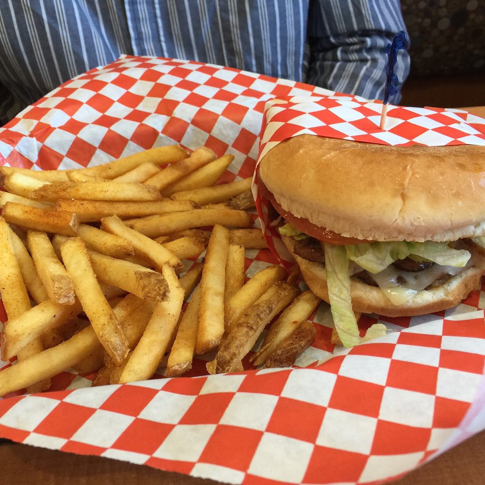 Loaded Cafe - Long Beach - Mushroom Burger with Swiss and seasoned fries. YUM! Fries are sooo good! - American Near Me - Long Beach, California Loaded Cafe - Long Beach - Mushroom Burger with Swiss and seasoned fries. YUM! Fries are sooo good! - American Near Me - Long Beach, California