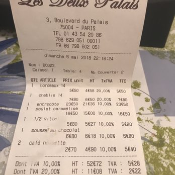 Les Deux Palais - Our dinner bill! - Brasseries Near Me - Paris, 75