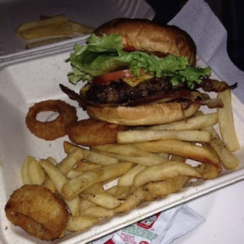 Glory Days Diner - Ordered bacon cheeseburger deluxe, 11.96 including tax, includes fries and onion rings, pickle and coleslaw (not shown) 4 pickup - Breakfast & Brunch Near Me - Greenwich, Connecticut