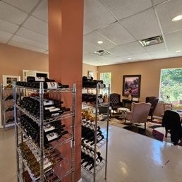 the wine rack in the tasting room