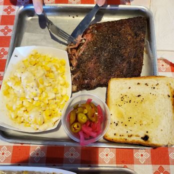 Hugh’s Q - Ribs, creamed corn, mac n cheese,  and texas toast, plus pickled onions and jalapeños - Barbeque Near Me - Hickory, North Carolina