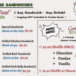 R&B Tea Metro Supermarket - Vietnamese Sandwiches & Puffle waffle Menus
~ Vietnamese Sandwich (COMBO DEAL)
~ Puffle Waffle (COMBO DEAL)