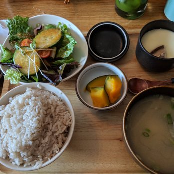 Nippon Cha - Unatama Set (part) - egg custard, salad, miso soup, rice and pumpkin - Japanese Near Me - Bayside, New York