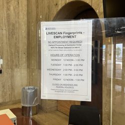 US Post Office - If you need livescan done, they don't have these hours on their website. Very limited.