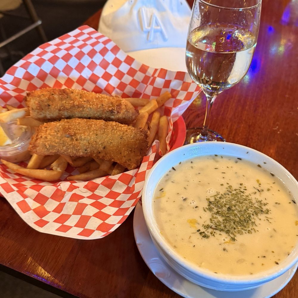 Luke warm bowl of clam chowder and order of $19.00 fish/chips Luke warm bowl of clam chowder and order of $19.00 fish/chips