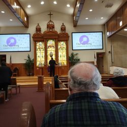 St Paul's Ev Lutheran Church Wels - wall projection of service