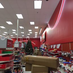 1- Christmas shopping time in the Christmas area.  2- Fire code violation for not maintaining clear egress access to the exit doors.